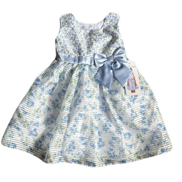 Jona Michelle Dress Size 2 NEW Flowers Blue Easter - Picture 2 of 7